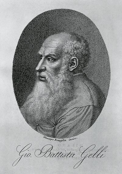 Giovan Battista Gellin (1498-1563), italialaisen filosofin, kirjailijan ja tutkijan muotokuva, Giuseppe Benaglian (noin 1796-1830) kaiverrus tekijältä Unbekannt Unbekannt