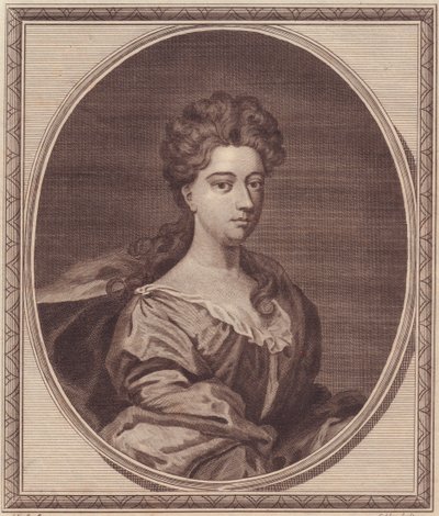 Muotokuva Greville Doddingtonista, Manchesterin herttuattaresta (1672-1720), John Goldarin (1729-1795) kuparikaiverrus G Knellerin maalauksesta tekijältä Unbekannt Unbekannt