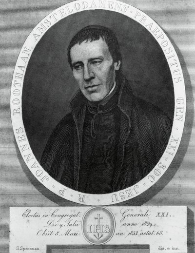Jan Philipp Roothaanin (1785-1853), hollantilaisen jesuiitta ja Jeesuksen seuran 21. kenraalijohtajan muotokuva, piirustus ja kaiverrus Serafino Speranza (1862-1911) Frans Quartierin maalauksen jälkeen tekijältä Unbekannt Unbekannt