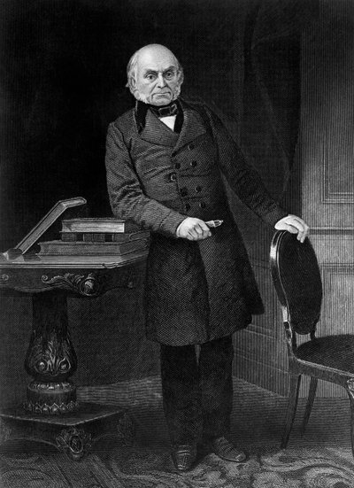 Muotokuva John Quincy Adamsista (1767-1848), yhdysvaltalaisesta poliitikosta ja diplomaatista, joka oli Yhdysvaltain kuudes presidentti vuosina 1825-1829, kaiverrus tekijältä Unbekannt Unbekannt