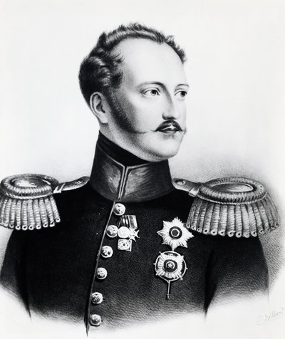 Nikolai I Romanovin (1796-1855), Venäjän tsaarin muotokuva vuosina 1825-1855, kaiverrus tekijältä Unbekannt Unbekannt