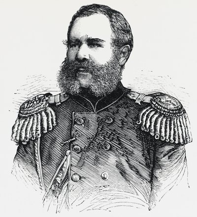 Venäjän kenraalin Nikolai Obruchevin (1830-1904) muotokuva, kaiverrus tekijältä Unbekannt Unbekannt