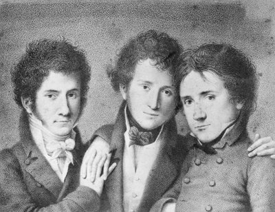 Muotokuvia Filippo Ugonista (1794-1877), Andrea Tonellista (1793-1859) ja Giovita Scalvinista (1791-1843), italialaisista patriooteista tekijältä Unbekannt Unbekannt