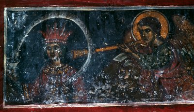 Torvea soittava pyhimys, fresko Agios Ioannis Prodromosin kirkossa, Margarites, Kreeta, Kreikka (kuva) tekijältä Unbekannt Unbekannt