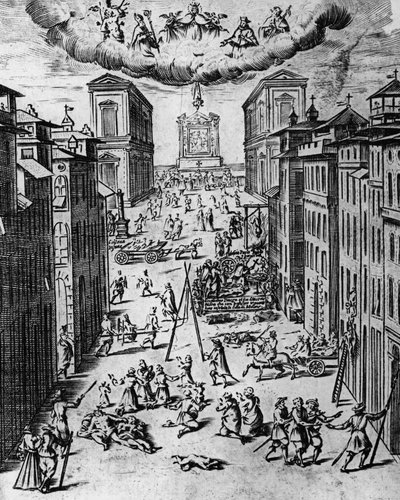 Rutto Milanossa vuonna 1630, etsaus, Italia tekijältä Unbekannt Unbekannt