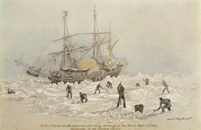 Tapahtumat kauppamatkalla: HMS Terror, kun hän ilmestyi jäätymisen jälkeen Frozen Channelissa, 27. syyskuuta 1836 tekijältä Lieutenant Smyth