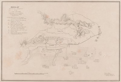 Luonnos Ghuzneen linnoituksesta. Kuvannut Storm 23. heinäkuuta 1839 (litho) tekijältä Lieutenant Thomas (after) Wingate