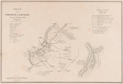 ?Luonnos Ghuzneen linnoituksesta. Onko Storm ottanut 23. heinäkuuta 1839? tekijältä Lieutenant Thomas Wingate