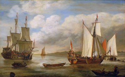 Erilaisia hollantilaisia veneitä: purjeveneitä, laivoja ja proomuja. Lieve Pietersz Verschuierin (1630-1686) öljy kankaalle. tekijältä Lieve Verschuier