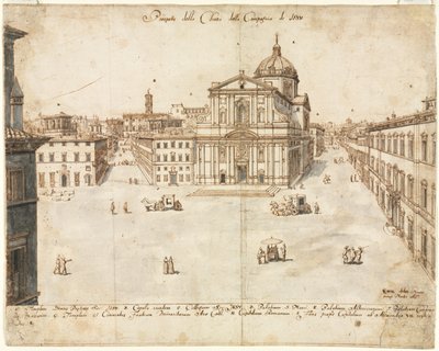 Kahdeksantoista näkymää Roomaan: Gesùn kirkko, 1665. tekijältä Lievin Cruyl