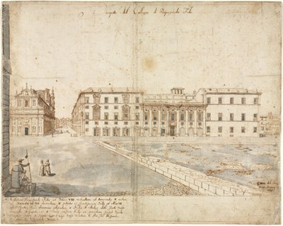 Kahdeksantoista näkymää Roomaan: Collegio di Propaganda Fide recto, 1665. tekijältä Lievin Cruyl