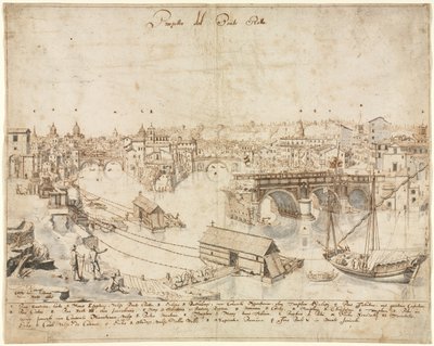 Kahdeksantoista näkymää Roomaan: Ponte Rotto, 1665. tekijältä Lievin Cruyl