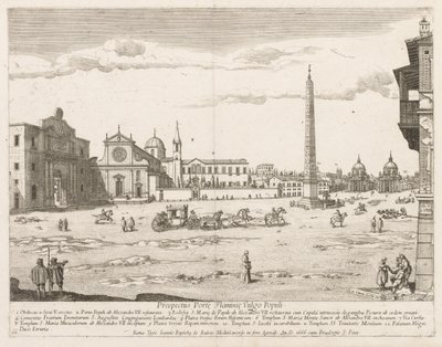 Piazza del Popolo Rooman kaupungin Lourumin esitteestä, 1666. tekijältä Lievin Cruyl