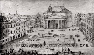 Näkymä Pantheonille, Rooma, 1670-luvun alku. tekijältä Lievin Cruyl