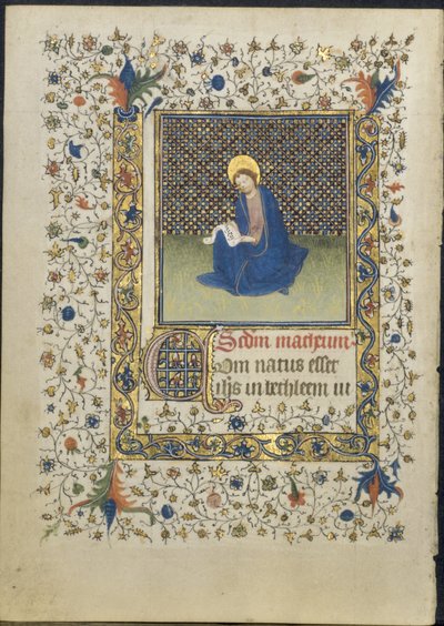 Lehti tuntikirjasta: St. Matthew, n. 1415-20. tekijältä Limbourg Brothers