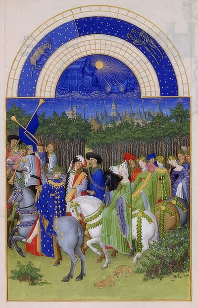 toukokuuta (Berryn herttuan tuntikirja). 1412-16 tekijältä Limbourg Brothers