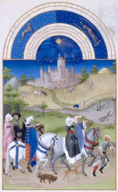 Très Riches Heures du Duc de Berry Folio 8, kääntöpuoli: August tekijältä Limbourg Brothers