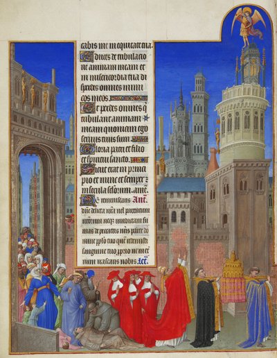 Très Riches Heures du Duc de Berry: Pyhän Gregoriuksen kulkue, ensimmäinen osa. tekijältä Limbourg Brothers