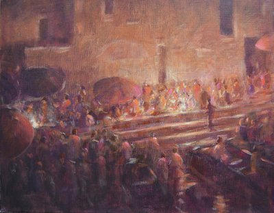 Varanasi askeltaa yöllä tekijältä Lincoln Seligman