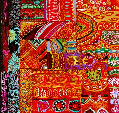 Intian Embroidey, 2017 (kangas värikäs, yksityiskohtainen, etninen, sree, kukka, Intia) tekijältä linda arthurs