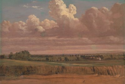 Maisema vehnäpellolla, n. 1850-luku. tekijältä Lionel Constable