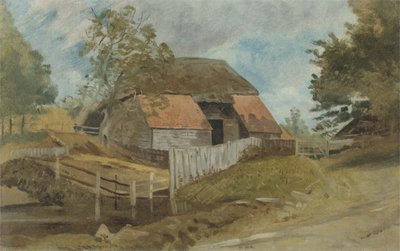 Old Barn, n. 1855 (öljy paneelille) tekijältä Lionel Constable