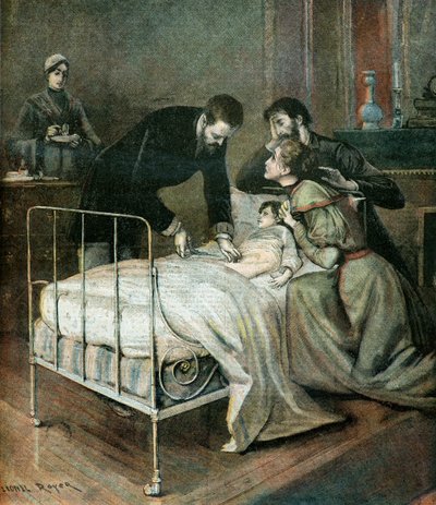 Tohtori Emile Roux rokottaa lasta. tekijältä Lionel Noel Royer