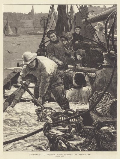 Ranskalaisen silakkaveneen purkaminen Boulognen kaupungissa tekijältä Lionel Percy Smythe