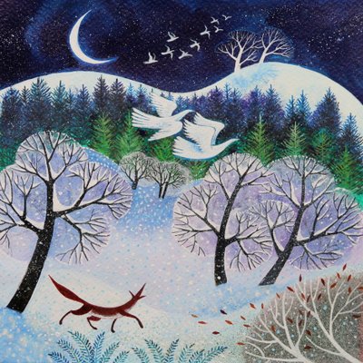 Cool Fox, 2021, (akryylit paperille) tekijältä Lisa Graa Jensen