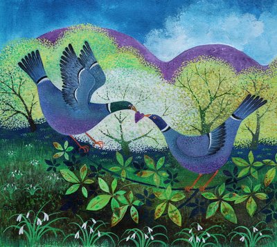 Love Birds, 2020, (akryylit paperille) tekijältä Lisa Graa Jensen