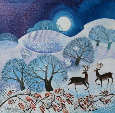 Snowy Land, 2017, (akryyli tussilla paperille) tekijältä Lisa Graa Jensen