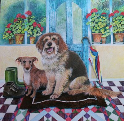 Time for Walkies, 2021, (akryylit paperille) tekijältä Lisa Graa Jensen