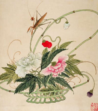Yksi sarjasta kukkia ja hyönteisiä sisältäviä maalauksia, 1800-luvun lopulla tekijältä Liu Hua