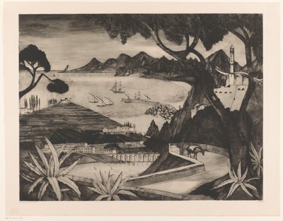 Vuoristomaisema lahden kanssa korsikassa La Corse (alkuperäinen nimi) tekijältä Lodewijk Schelfhout (signed by artist)