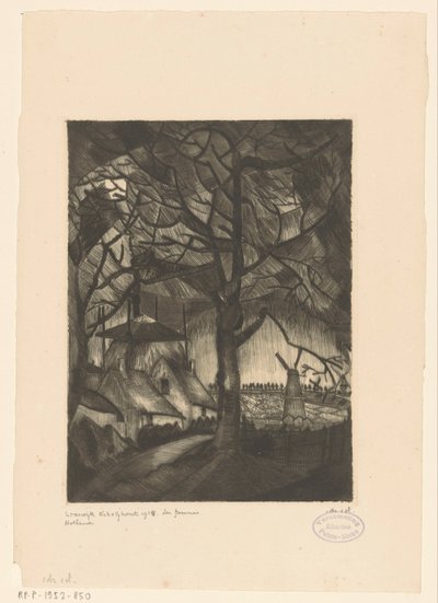 Maatila Les Fermes (alkuperäinen nimi esineessä) tekijältä Lodewijk Schelfhout (signed by artist)