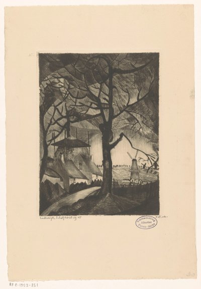 Maatila Les Fermes (alkuperäinen nimi esineessä) tekijältä Lodewijk Schelfhout (signed by artist)