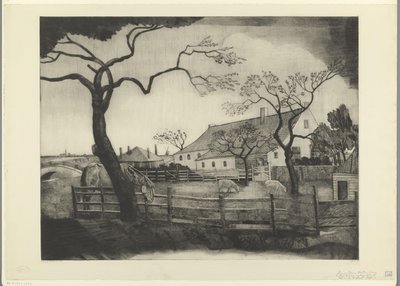 Maatila karjalla Hollannissa Grande ferme Hollandais (alkuperäinen nimi) tekijältä Lodewijk Schelfhout (signed by artist)