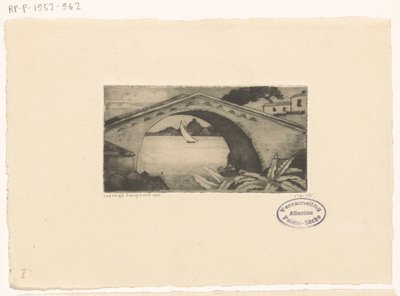 Brug op Korsikassa Le Pont Corse (alkuperäinen nimi) tekijältä Lodewijk Schelfhout (signed by artist)