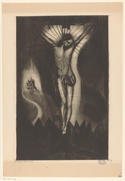 Kristus ristillä Le Christ II (alkuperäinen nimi) tekijältä Lodewijk Schelfhout (signed by artist)