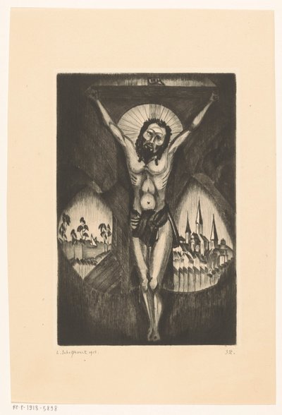 Kristus ristillä Le Christ I (alkuperäinen nimi esineessä) tekijältä Lodewijk Schelfhout (signed by artist)