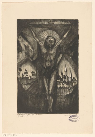 Kristus ristillä Le Christ I (alkuperäinen nimi esineessä) tekijältä Lodewijk Schelfhout (signed by artist)