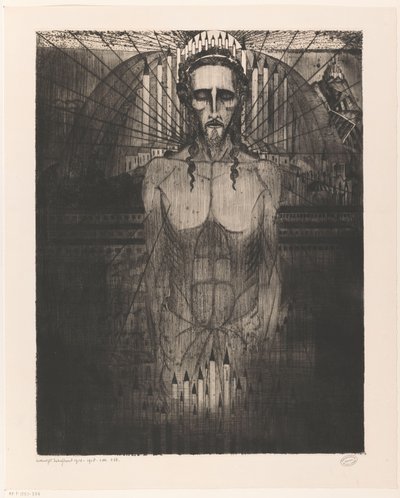 Kristus katedraalien keskellä Les Cathédrales (alkuperäinen nimi) tekijältä Lodewijk Schelfhout (signed by artist)