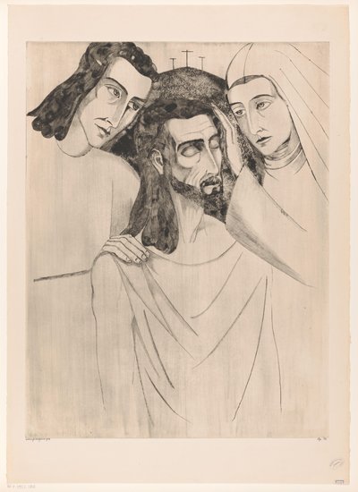 Christus tussen Johannes de Doper Mariana Kristus, hänen äitinsä ja Pyhä Johannes (alkuperäinen nimi) tekijältä Lodewijk Schelfhout (signed by artist)