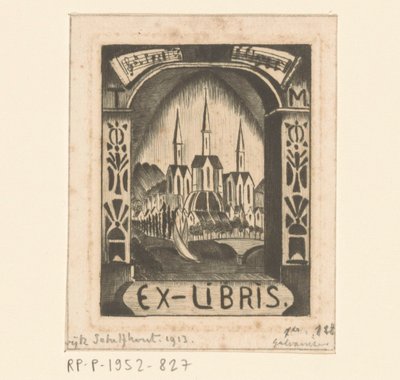 Ex libris T. Mengelberg tekijältä Lodewijk Schelfhout (signed by artist)