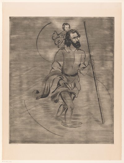 Pyhä Christopher Kristus-lapsen kanssa Saint Christophe (alkuperäinen nimi) tekijältä Lodewijk Schelfhout (signed by artist)