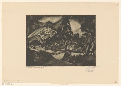Mäkinen maisema puita ja rakennuksia Le Soir (alkuperäinen nimi esineessä) tekijältä Lodewijk Schelfhout (signed by artist)