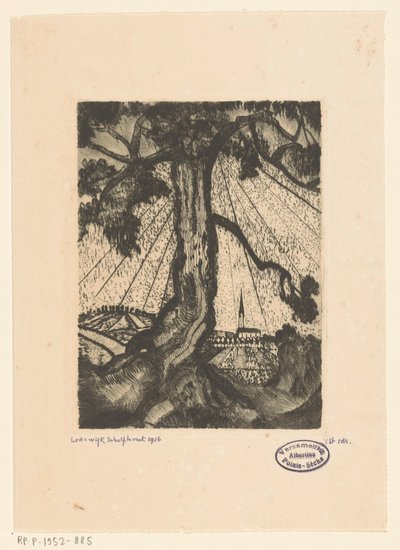 Mäkistä maisemaa ja asutusta Le Village I (alkuperäinen nimi) tekijältä Lodewijk Schelfhout (signed by artist)