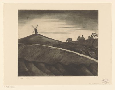 Mäkinen maisema kyntävien härkien kanssa lähellä Etikhovea La Charrue (alkuperäinen nimi) tekijältä Lodewijk Schelfhout (signed by artist)