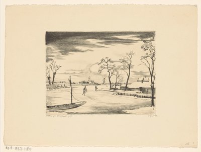 Hollannin talvimaisema II Hiver ja Hollande II (alkuperäinen nimi) tekijältä Lodewijk Schelfhout (signed by artist)