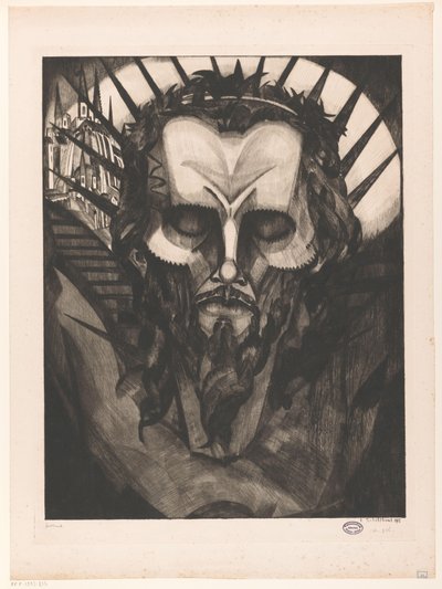 Kristuksen pää Tête de Christ I (alkuperäinen nimi) tekijältä Lodewijk Schelfhout (signed by artist)